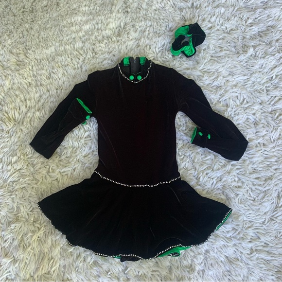 Black and Green Kids Figure Skating Dress
